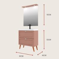 Gabinete Para Banheiro Com Cuba E Espelheira 80cm Retro Mdf Rosa Milano - On Móveis
