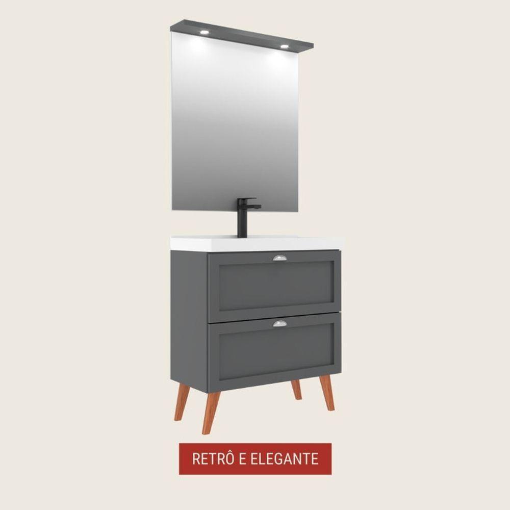 Gabinete Para Banheiro Com Cuba E Espelheira 80cm Retro Mdf Grafite Milano - On Móveis - 4