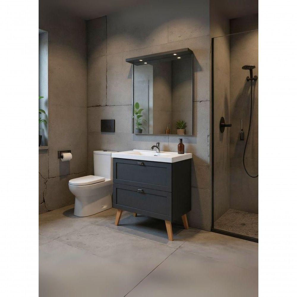 Gabinete Para Banheiro Com Cuba E Espelheira 80cm Retro Mdf Grafite Milano - On Móveis - 10