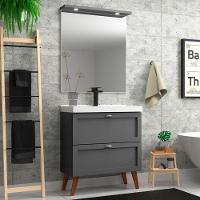 Gabinete Para Banheiro Com Cuba E Espelheira 80cm Retro Mdf Grafite Milano - On Móveis - 1