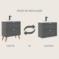Gabinete Para Banheiro Com Cuba E Espelheira 80cm Retro Mdf Grafite Milano - On Móveis - 3