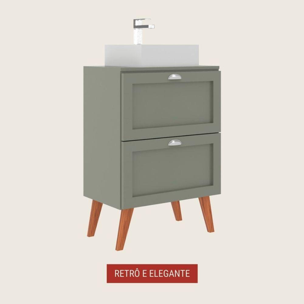 Gabinete Para Banheiro Com Tampo E Cuba 60cm Retro Mdf Verde Milano - On Móveis - 5