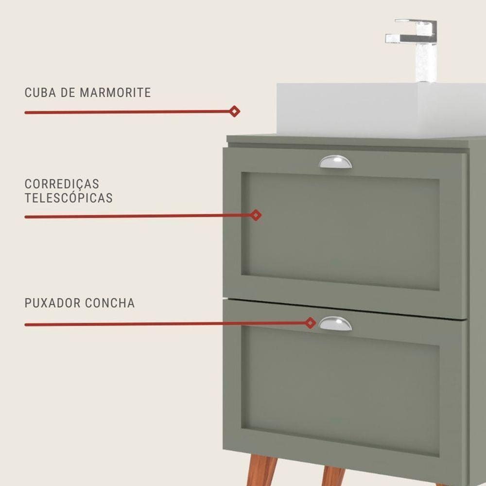 Gabinete Para Banheiro Com Tampo E Cuba 60cm Retro Mdf Verde Milano - On Móveis - 7
