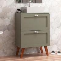 Gabinete Para Banheiro Com Tampo E Cuba 60cm Retro Mdf Verde Milano - On Móveis - 1