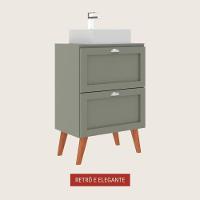 Gabinete Para Banheiro Com Tampo E Cuba 60cm Retro Mdf Verde Milano - On Móveis - 5