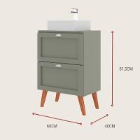 Gabinete Para Banheiro Com Tampo E Cuba 60cm Retro Mdf Verde Milano - On Móveis - 6