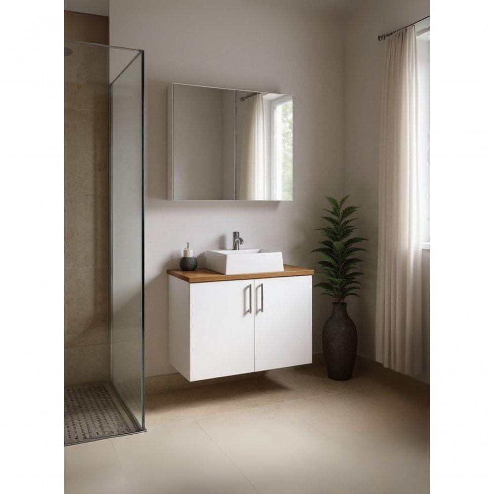 Gabinete Para Banheiro Com Cuba E Armario 80cm Mdf Freijo Com Branco Paris - On Móveis - 4