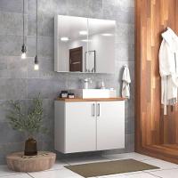 Gabinete Para Banheiro Com Cuba E Armario 80cm Mdf Freijo Com Branco Paris - On Móveis - 1