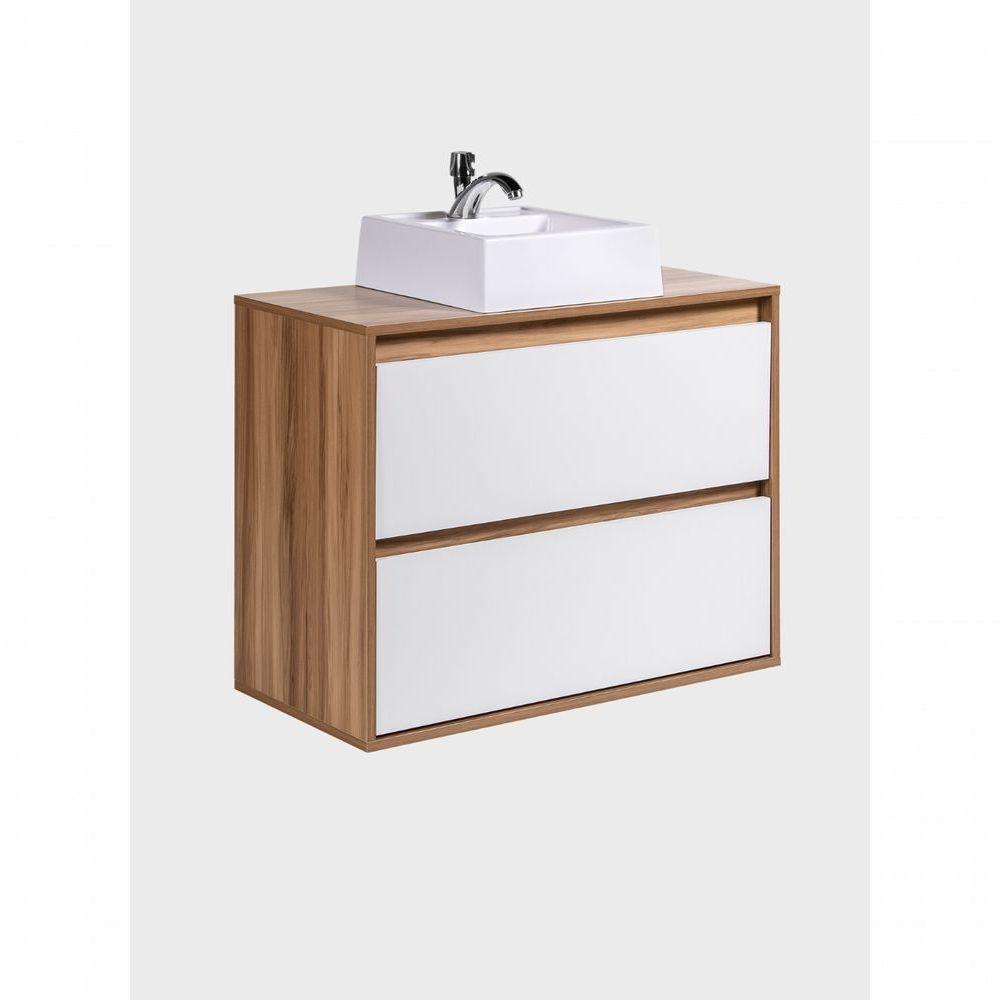Gabinete Para Banheiro Com Cuba E Armario 80cm Mdf Freijo Com Branco Dubai - On Móveis - 9