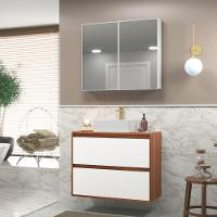 Gabinete Para Banheiro Com Cuba E Armario 80cm Mdf Freijo Com Branco Dubai - On Móveis - 1