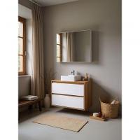 Gabinete Para Banheiro Com Cuba E Armario 80cm Mdf Freijo Com Branco Dubai - On Móveis