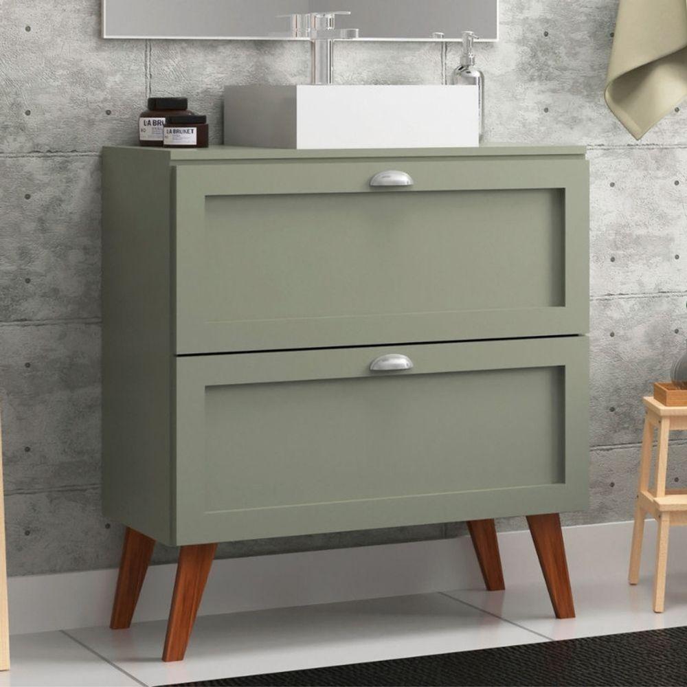 Gabinete Para Banheiro Com Tampo E Cuba 80cm Retro Mdf Verde Milano - On Móveis - 1