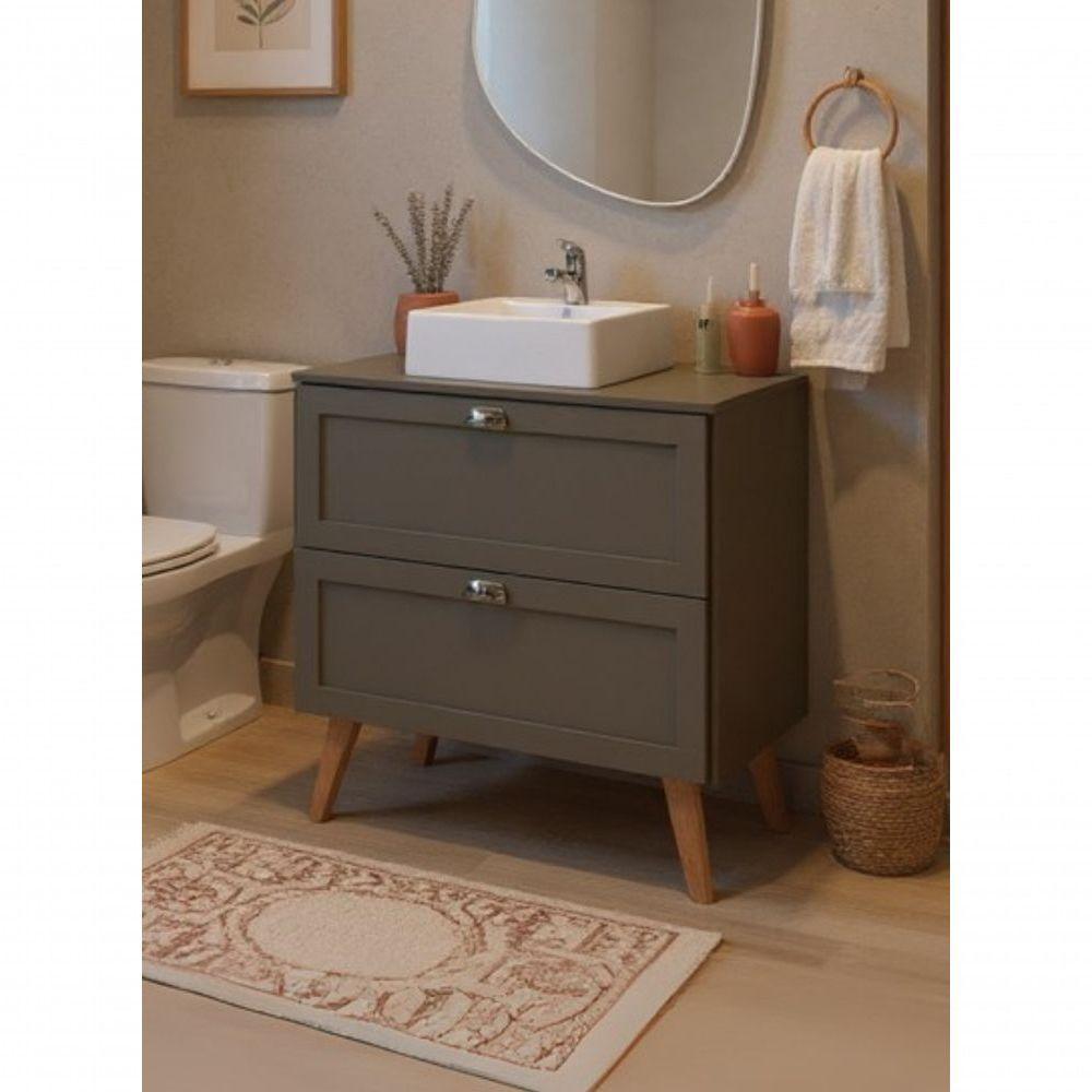 Gabinete Para Banheiro Com Tampo E Cuba 80cm Retro Mdf Verde Milano - On Móveis - 2