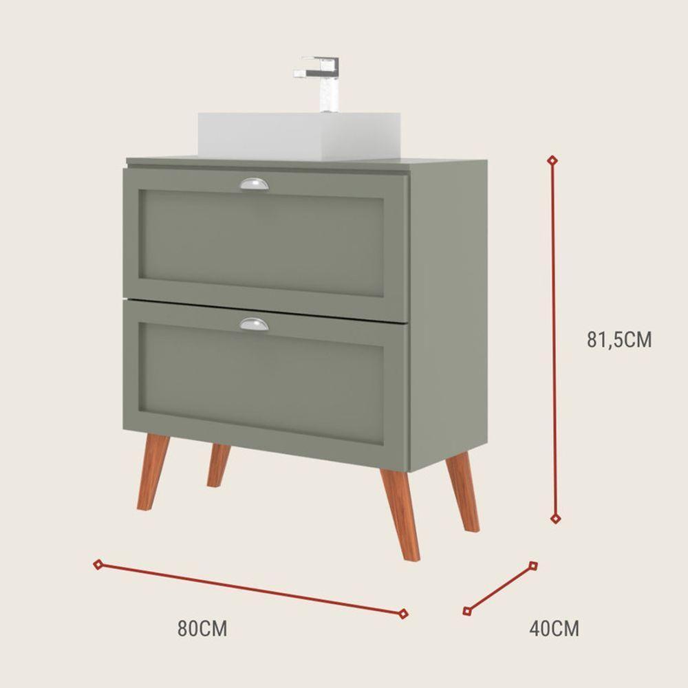 Gabinete Para Banheiro Com Tampo E Cuba 80cm Retro Mdf Verde Milano - On Móveis - 6