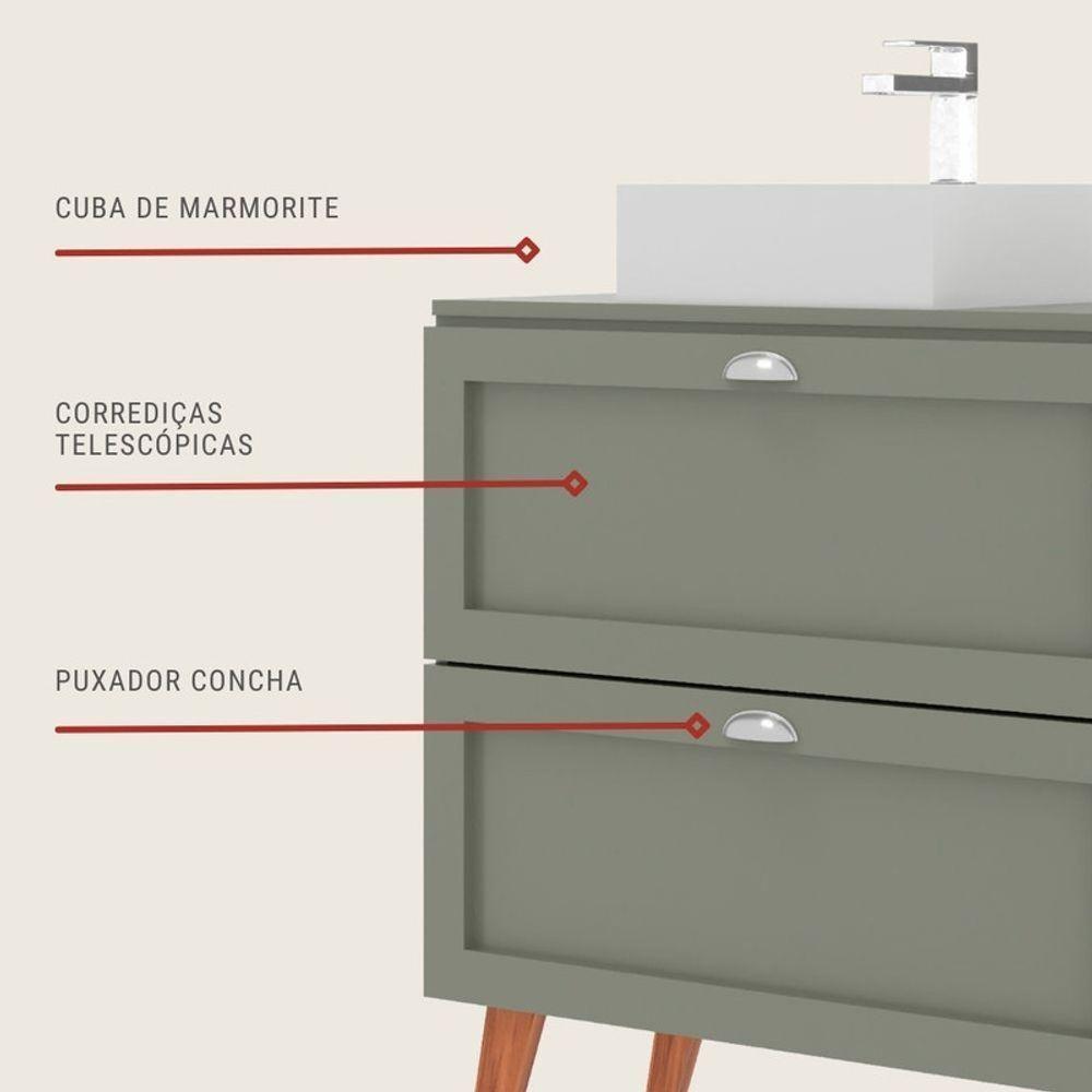 Gabinete Para Banheiro Com Tampo E Cuba 80cm Retro Mdf Verde Milano - On Móveis - 7