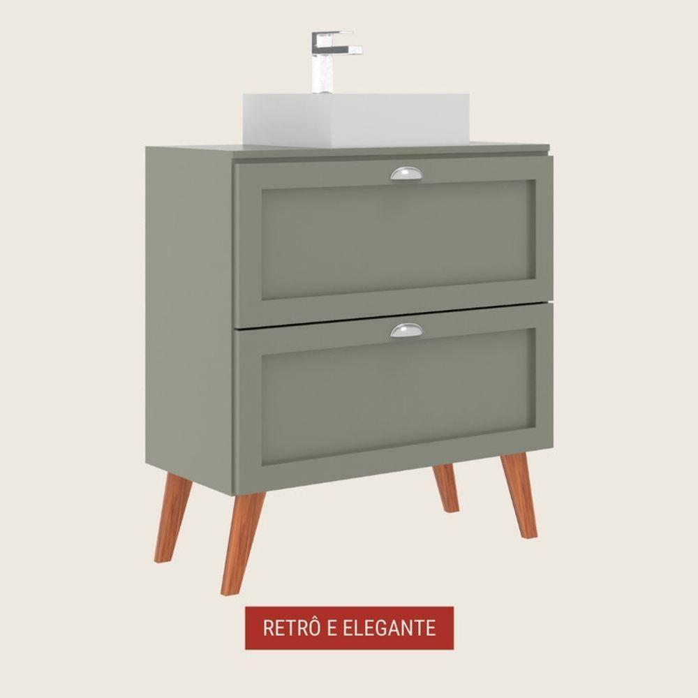 Gabinete Para Banheiro Com Tampo E Cuba 80cm Retro Mdf Verde Milano - On Móveis - 9
