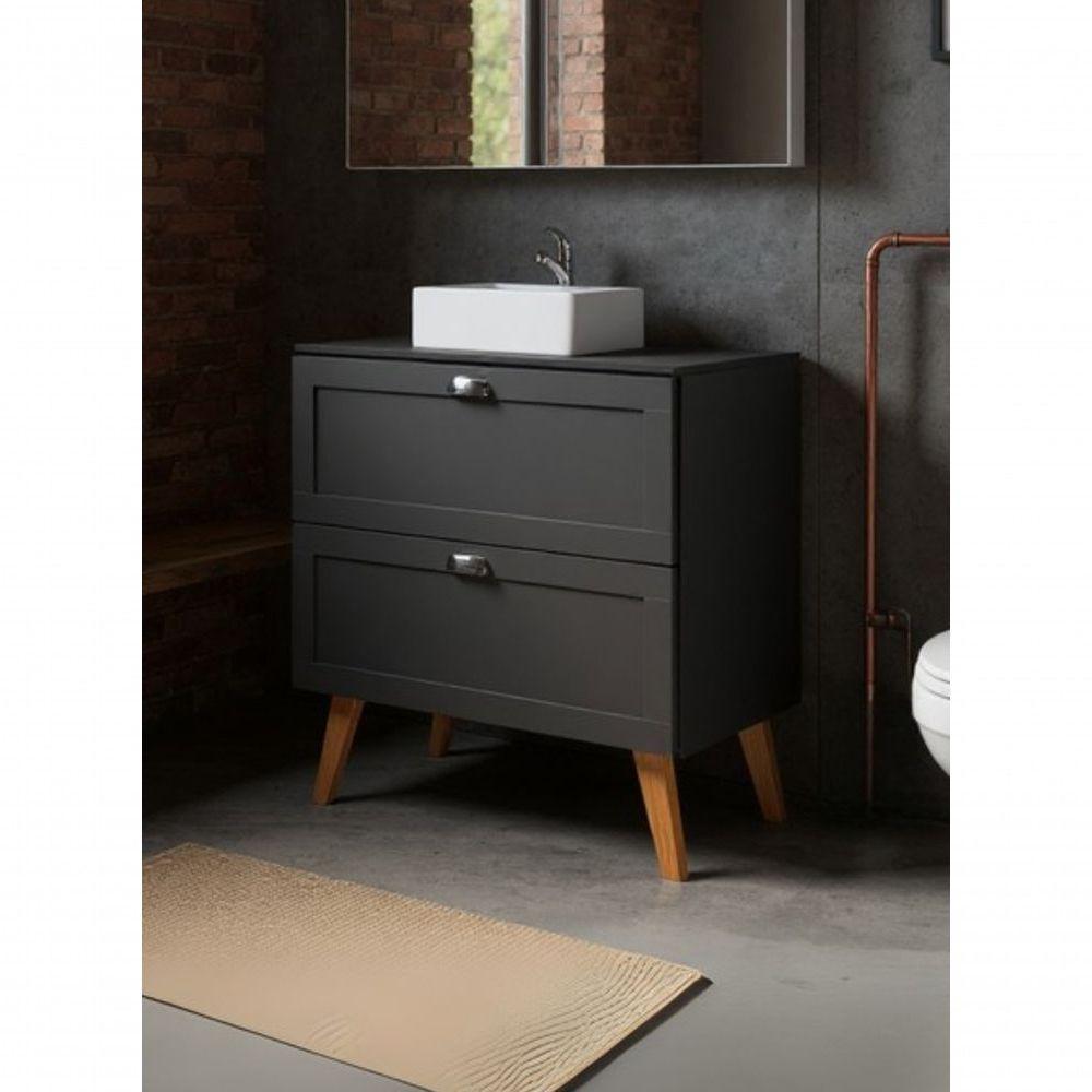 Gabinete Para Banheiro Com Tampo Cuba E Espelheira 80cm Retro Mdf Grafite Milano - On Móveis - 9