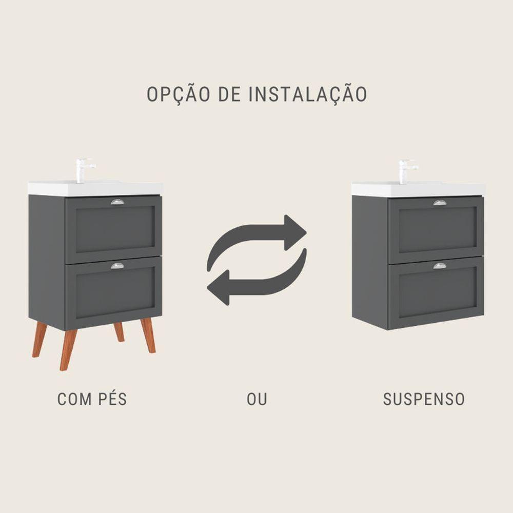 Gabinete Para Banheiro Com Cuba E Espelheira 60cm Retro Mdf Grafite Milano - On Móveis - 2