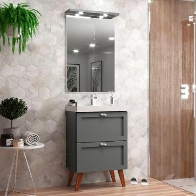 Gabinete Para Banheiro Com Cuba E Espelheira 60cm Retro Mdf Grafite Milano - On Móveis