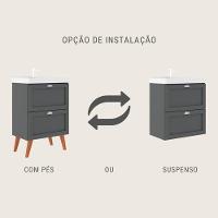 Gabinete Para Banheiro Com Cuba E Espelheira 60cm Retro Mdf Grafite Milano - On Móveis - 2