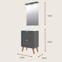 Gabinete Para Banheiro Com Cuba E Espelheira 60cm Retro Mdf Grafite Milano - On Móveis