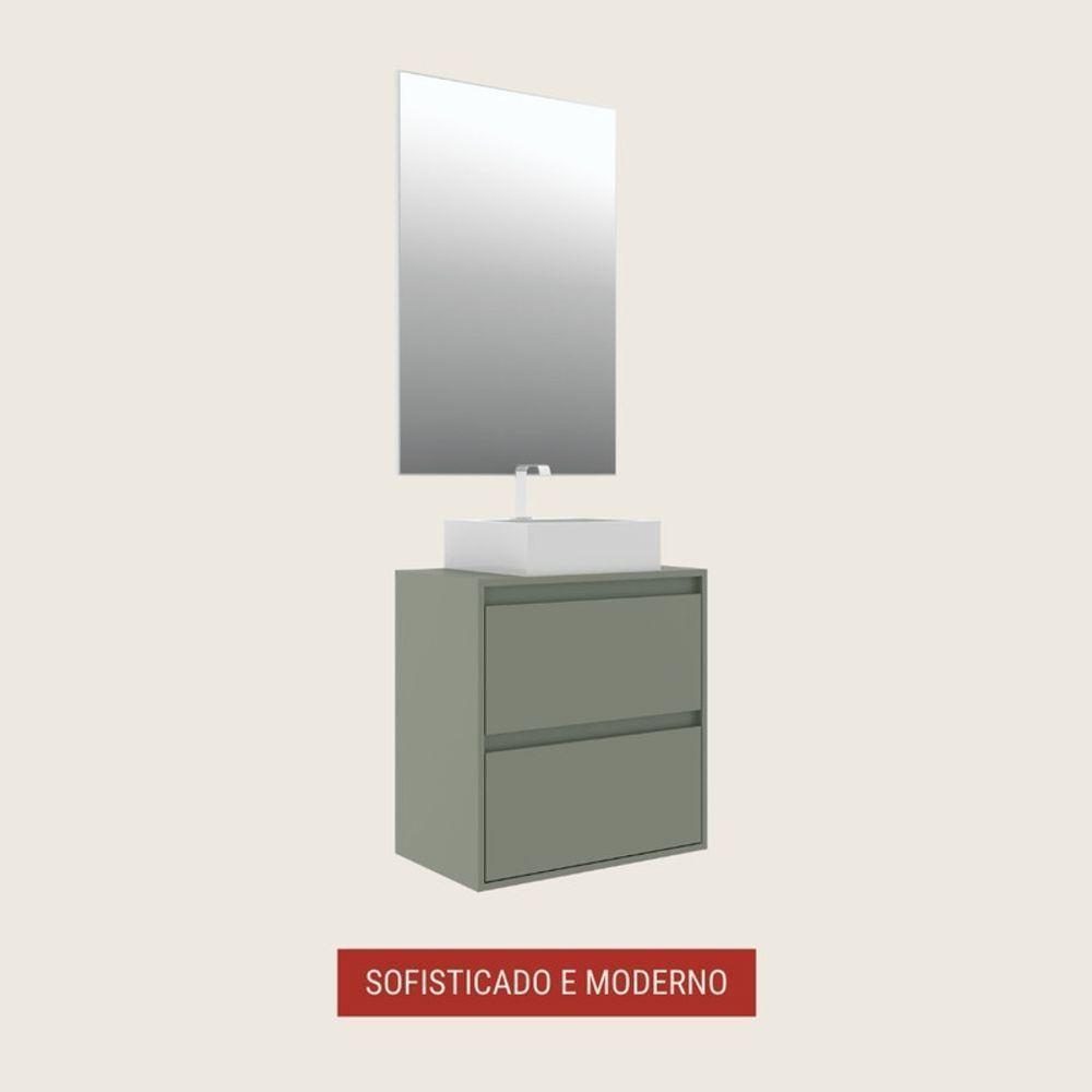 Gabinete Para Banheiro Com Cuba E Espelheira 60cm Mdf Verde Dubai - On Móveis - 2