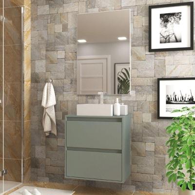 Gabinete Para Banheiro Com Cuba E Espelheira 60cm Mdf Verde Dubai - On Móveis