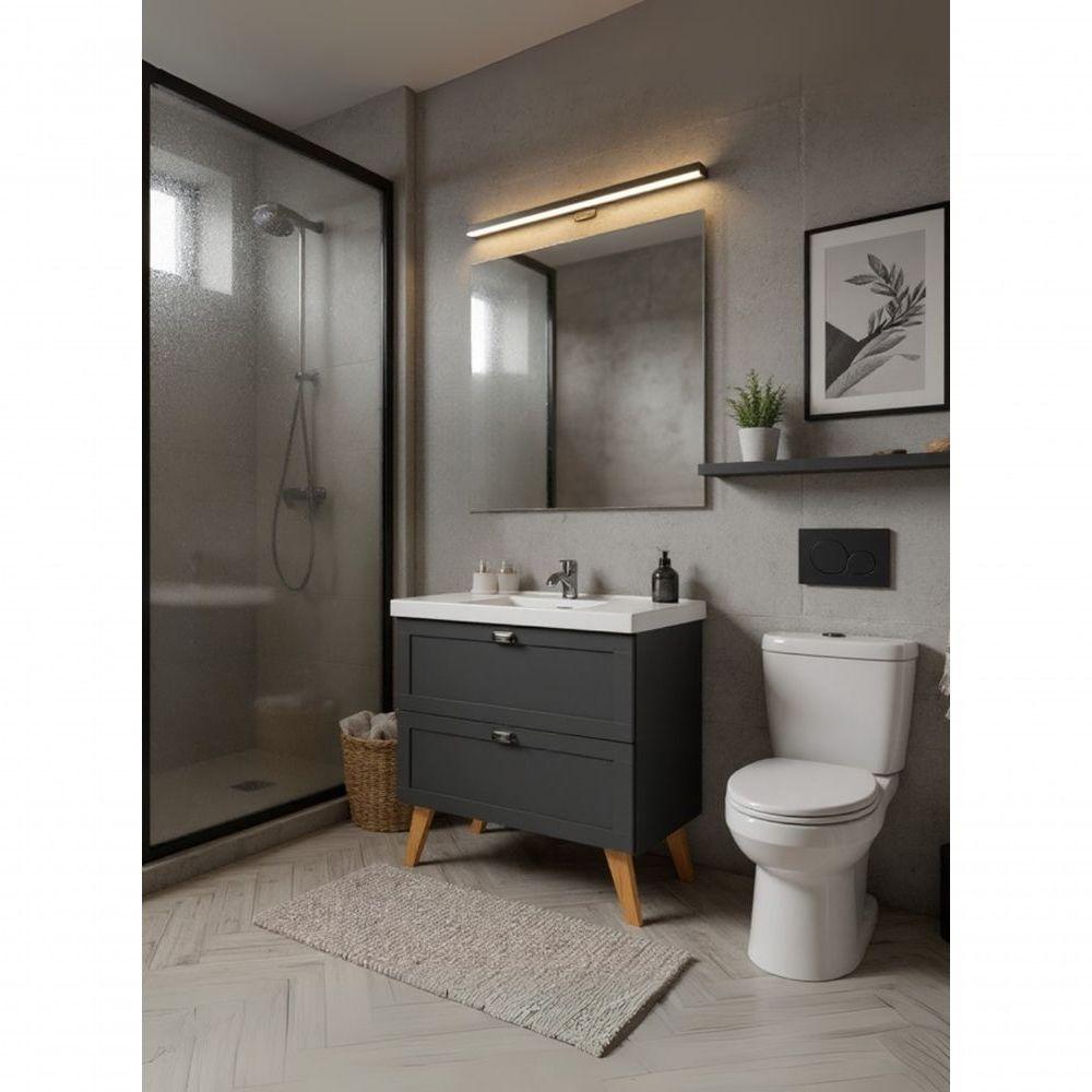 Gabinete Para Banheiro Com Cuba E Espelho 80cm Retro Mdf Grafite Milano - On Móveis - 5