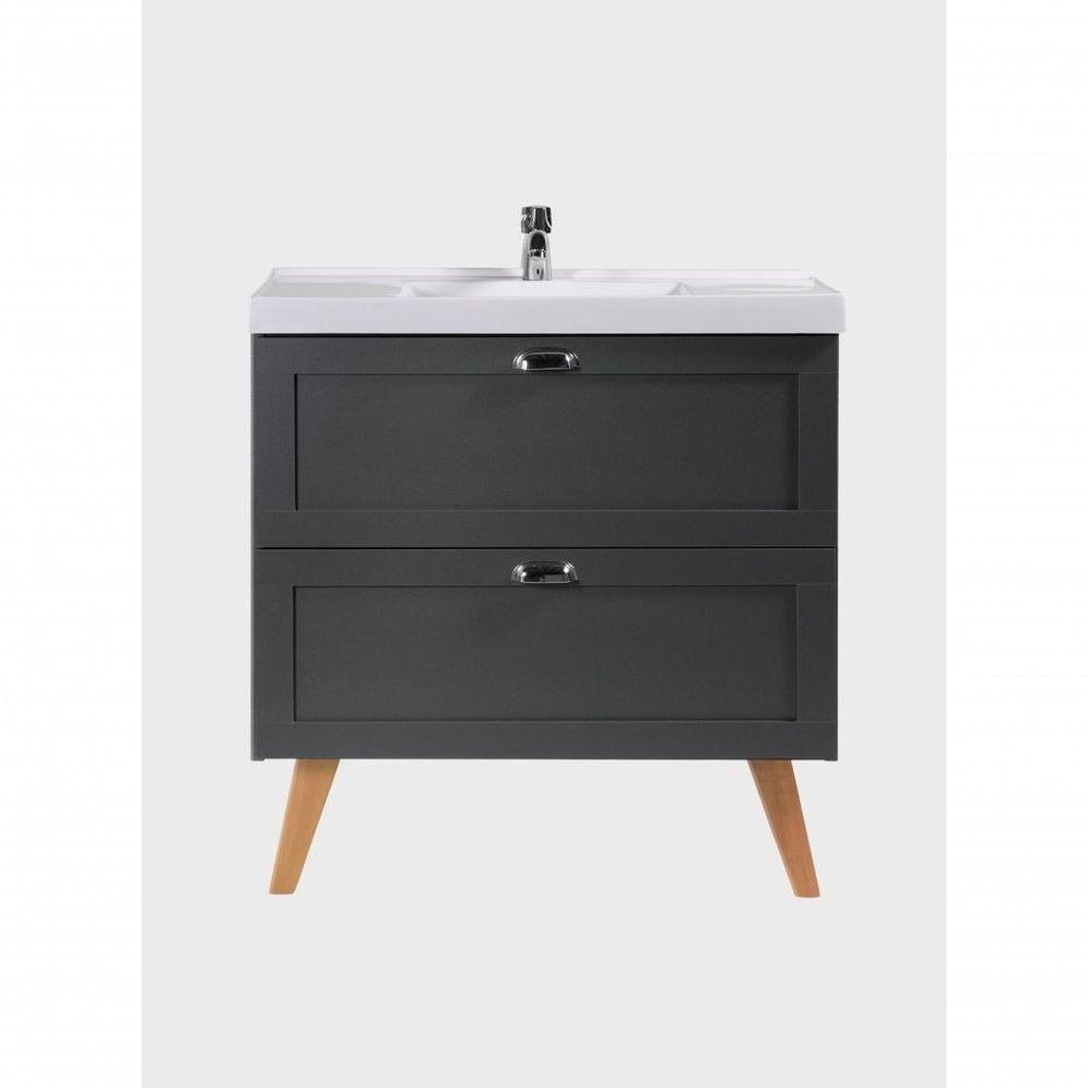 Gabinete Para Banheiro Com Cuba E Espelho 80cm Retro Mdf Grafite Milano - On Móveis - 10