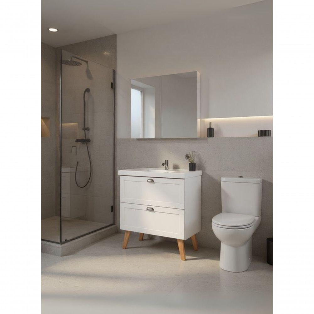 Gabinete Para Banheiro Com Cuba E Armario 80cm Retro Mdf Branco Milano - On Móveis - 5