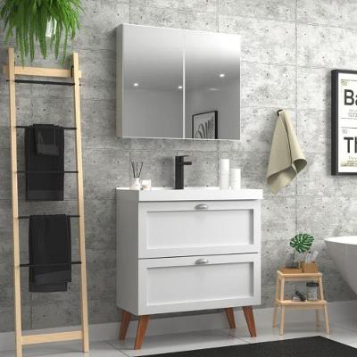 Gabinete Para Banheiro Com Cuba E Armario 80cm Retro Mdf Branco Milano - On Móveis