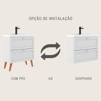Gabinete Para Banheiro Com Cuba E Armario 80cm Retro Mdf Branco Milano - On Móveis - 2
