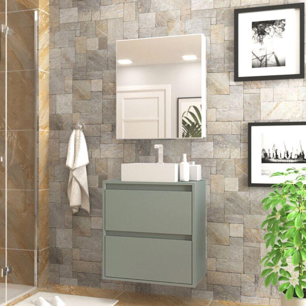 Gabinete Para Banheiro Com Cuba E Armario 60cm Mdf Verde Dubai - On Móveis - 1
