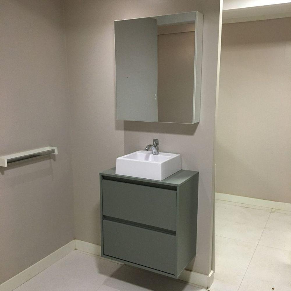 Gabinete Para Banheiro Com Cuba E Armario 60cm Mdf Verde Dubai - On Móveis - 8