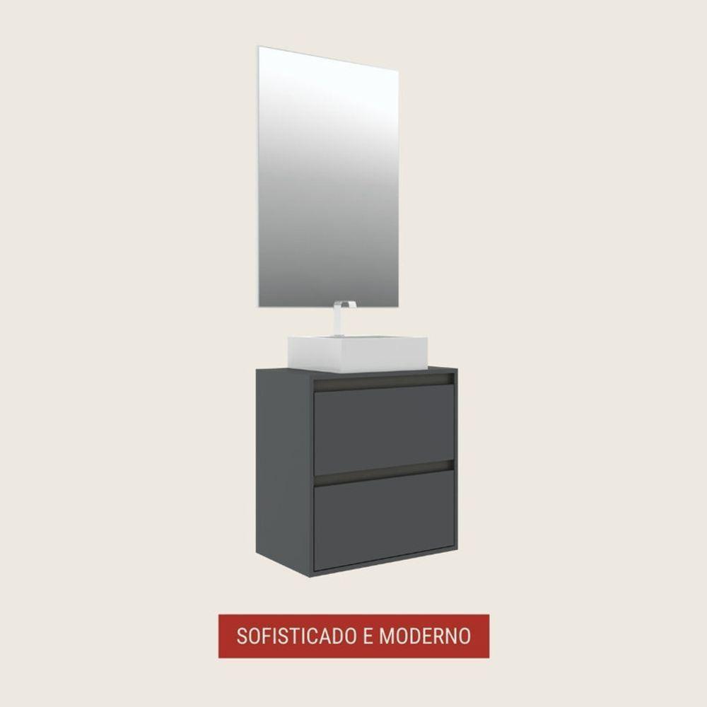 Gabinete Para Banheiro Com Cuba E Espelheira 60cm Mdf Grafite Dubai - On Móveis - 2