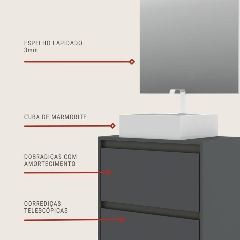Gabinete Para Banheiro Com Cuba E Espelheira 60cm Mdf Grafite Dubai - On Móveis - 4