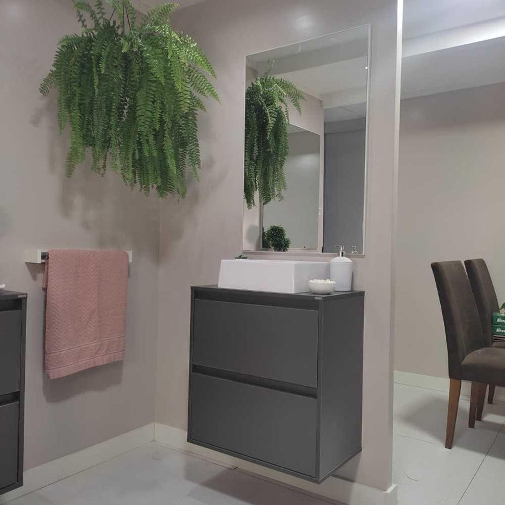 Gabinete Para Banheiro Com Cuba E Espelheira 60cm Mdf Grafite Dubai - On Móveis - 7