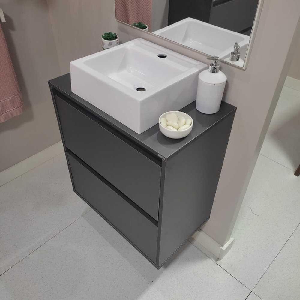 Gabinete Para Banheiro Com Cuba E Espelheira 60cm Mdf Grafite Dubai - On Móveis - 8