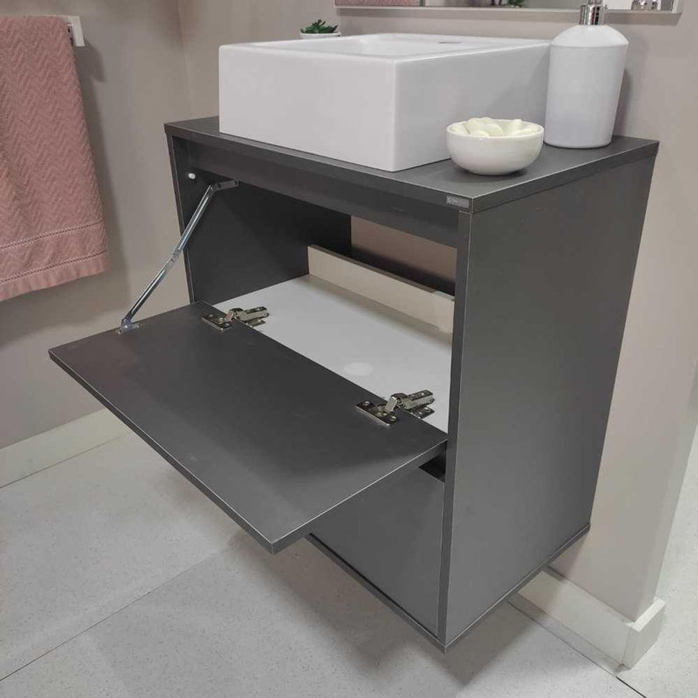 Gabinete Para Banheiro Com Cuba E Espelheira 60cm Mdf Grafite Dubai - On Móveis - 10