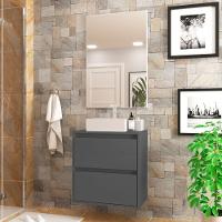 Gabinete Para Banheiro Com Cuba E Espelheira 60cm Mdf Grafite Dubai - On Móveis - 1