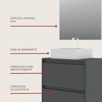 Gabinete Para Banheiro Com Cuba E Espelheira 60cm Mdf Grafite Dubai - On Móveis