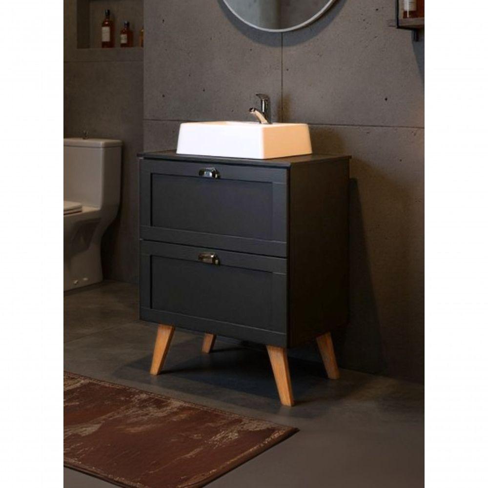 Gabinete Para Banheiro Com Tampo Cuba E Espelheira 60cm Retro Mdf Grafite Milano - On Móveis - 2