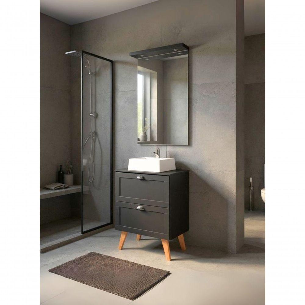 Gabinete Para Banheiro Com Tampo Cuba E Espelheira 60cm Retro Mdf Grafite Milano - On Móveis - 9