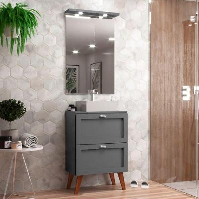 Gabinete Para Banheiro Com Tampo Cuba E Espelheira 60cm Retro Mdf Grafite Milano - On Móveis