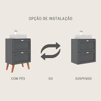 Gabinete Para Banheiro Com Tampo Cuba E Espelheira 60cm Retro Mdf Grafite Milano - On Móveis