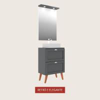 Gabinete Para Banheiro Com Tampo Cuba E Espelheira 60cm Retro Mdf Grafite Milano - On Móveis - 5