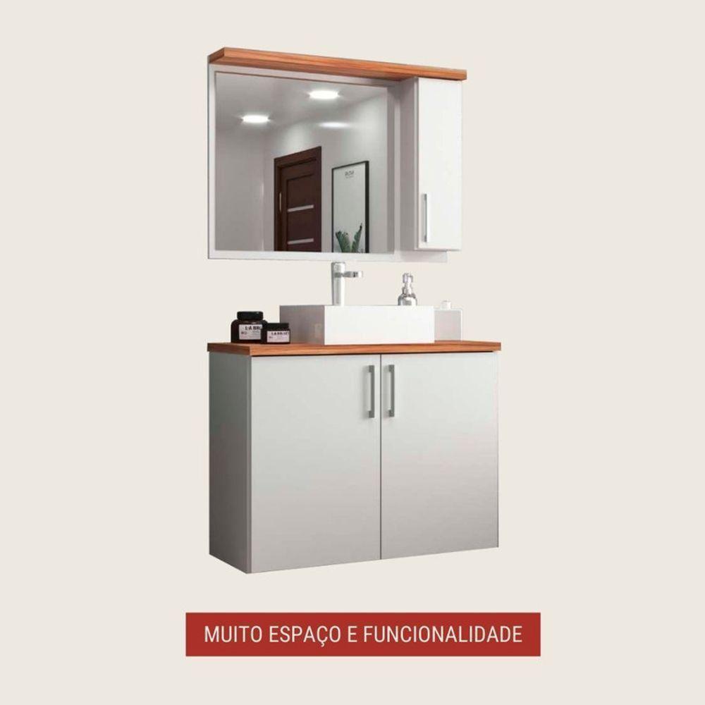 Gabinete Para Banheiro Com Cuba E Espelheira 80cm Mdf Freijo Paris - On Móveis - 5