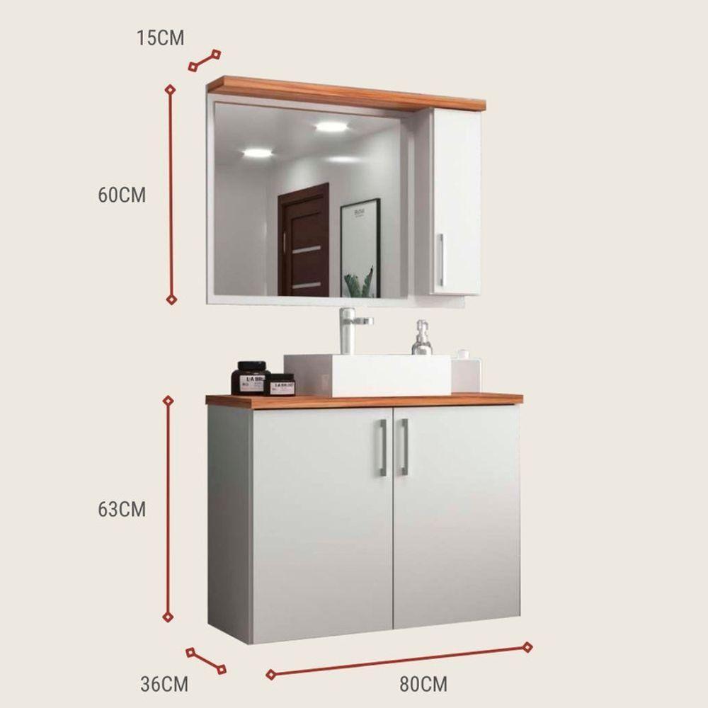 Gabinete Para Banheiro Com Cuba E Espelheira 80cm Mdf Freijo Paris - On Móveis - 6