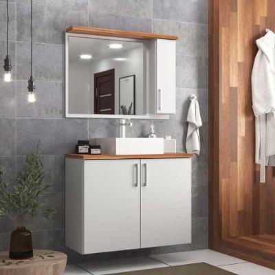 Gabinete Para Banheiro Com Cuba E Espelheira 80cm Mdf Freijo Paris - On Móveis