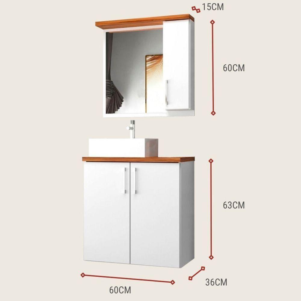 Gabinete Para Banheiro Com Cuba E Espelheira 60cm Mdf Freijo Paris - On Móveis - 3